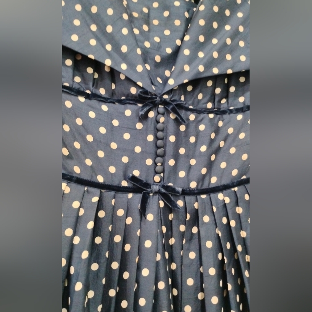 50s SILK POLKA DOT DESIGNER DRESS - Picture 11 of 11